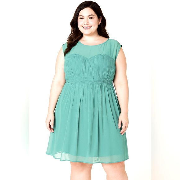 Boden Womens Plus 14L Eva Aqua Blue Chiffon Dress Short Sleeves Special Occasion - Picture 1 of 12